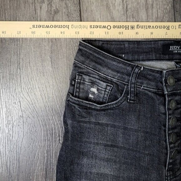 Judy Blue Women's Jeans 3/26 Black Denim Skinny Fit Distressed Button Fly - Picture 3 of 13